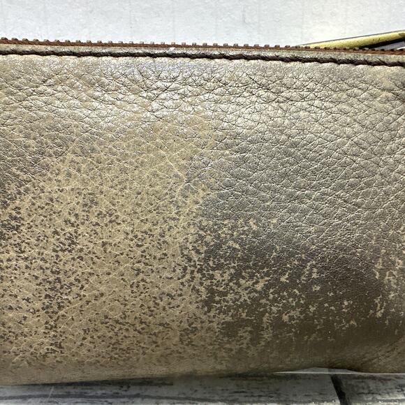 fossil coin purse Double Zip Gold Shimmer Brown Leather CP {QQ} - Picture 7 of 14